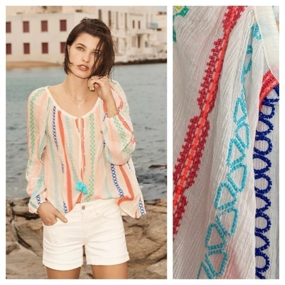 Anthropologie Payal Pratap Manna Colorful Embroidered Peasant Top Small
